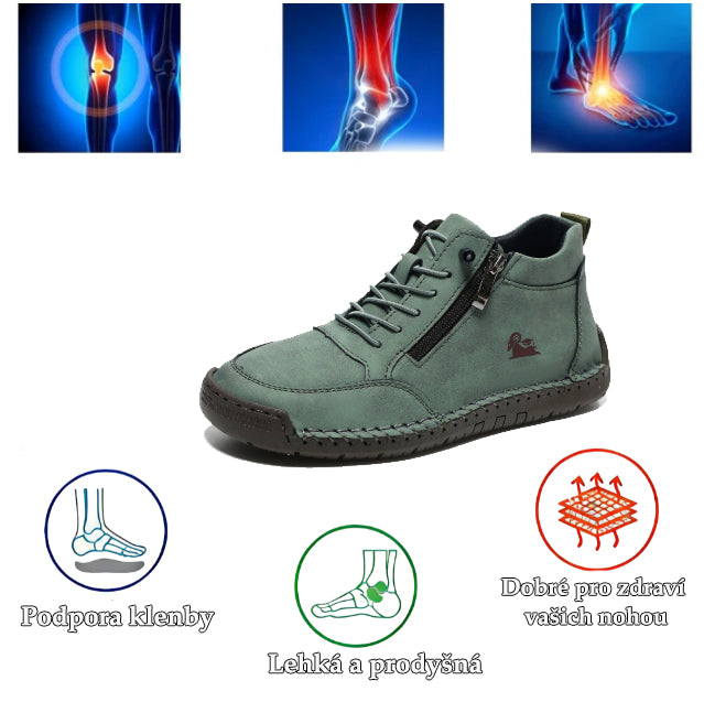 deconr® | Vysoká kožená ortopedická obuv se vyznačuje ergonomickou oporou klenby a protiskluzovou podrážkou pro výjimečné pohodlí!