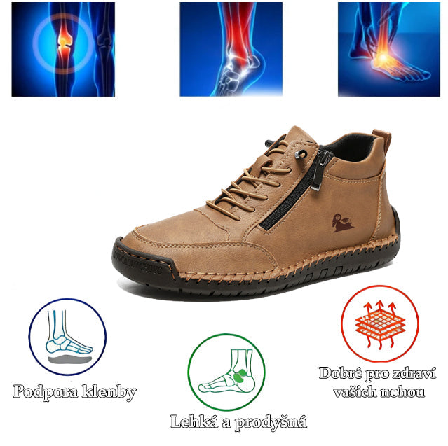 deconr® | Vysoká kožená ortopedická obuv se vyznačuje ergonomickou oporou klenby a protiskluzovou podrážkou pro výjimečné pohodlí!